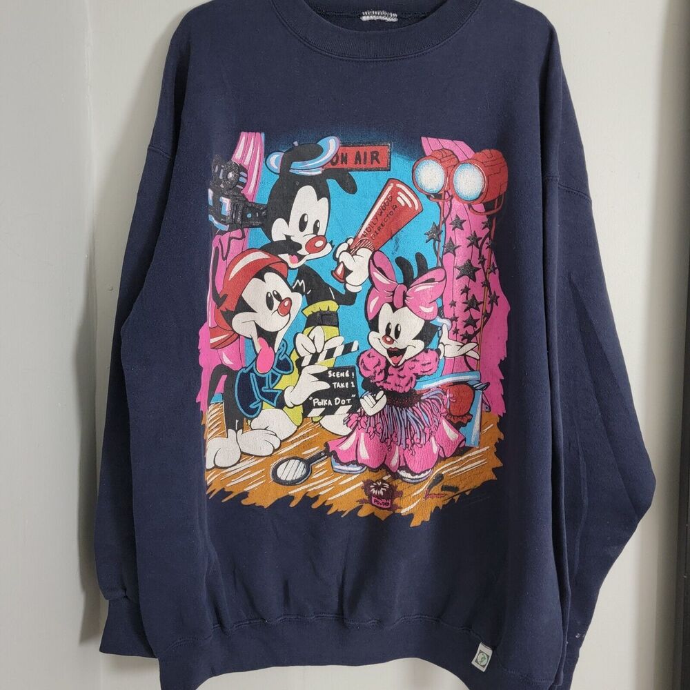 Vtg 90s Animaniacs Warner Bros Sweatshirt Yakko Wacko Dot Cartoon Movie XL